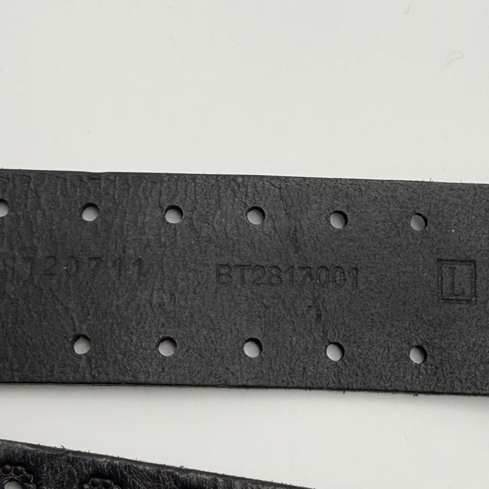 Fossil Womens Black Leather Floral Perforated Studded Belt L BT2817001